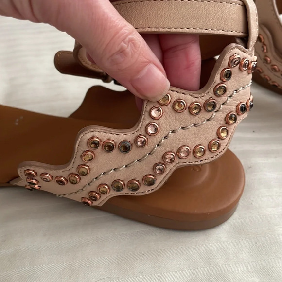 See by Chloé Scallop Leather Rhinestone Sandal Beige EU 38.5 US 8.5 - Picture 6 of 15